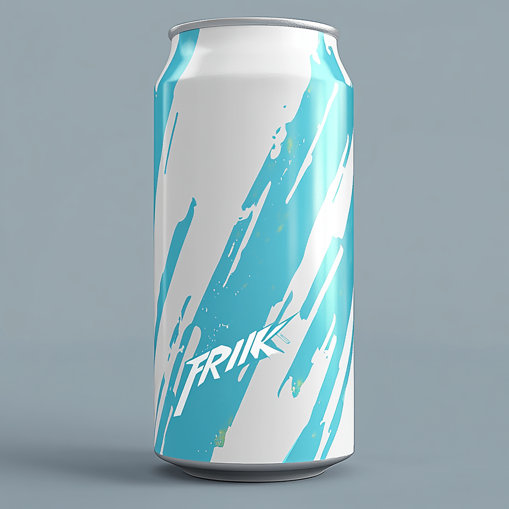 White can with blue streaks, mint energy drink. Logo visible.