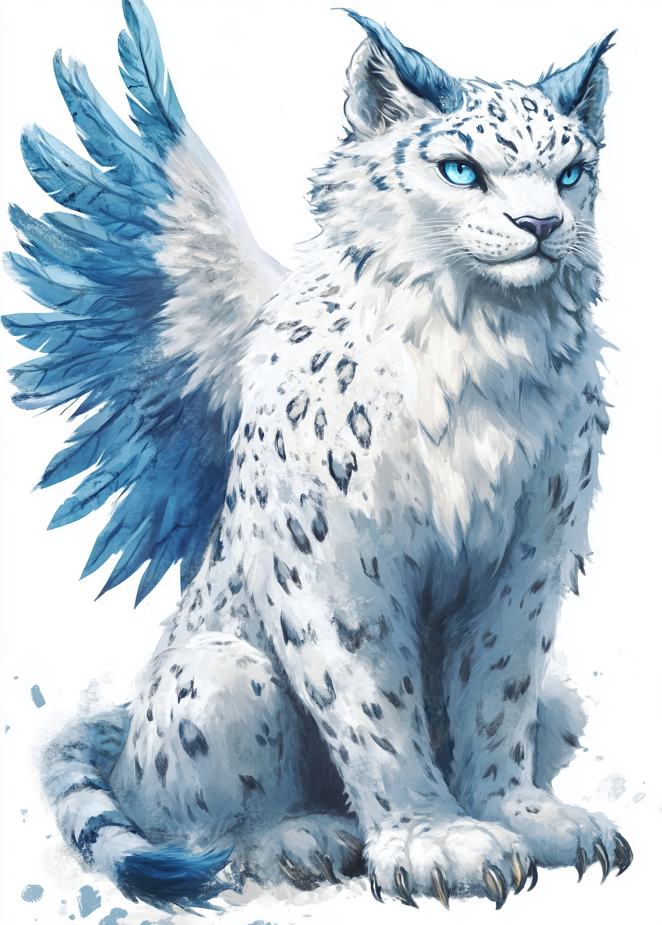 White gryphon with snowy wings and icy blue eyes