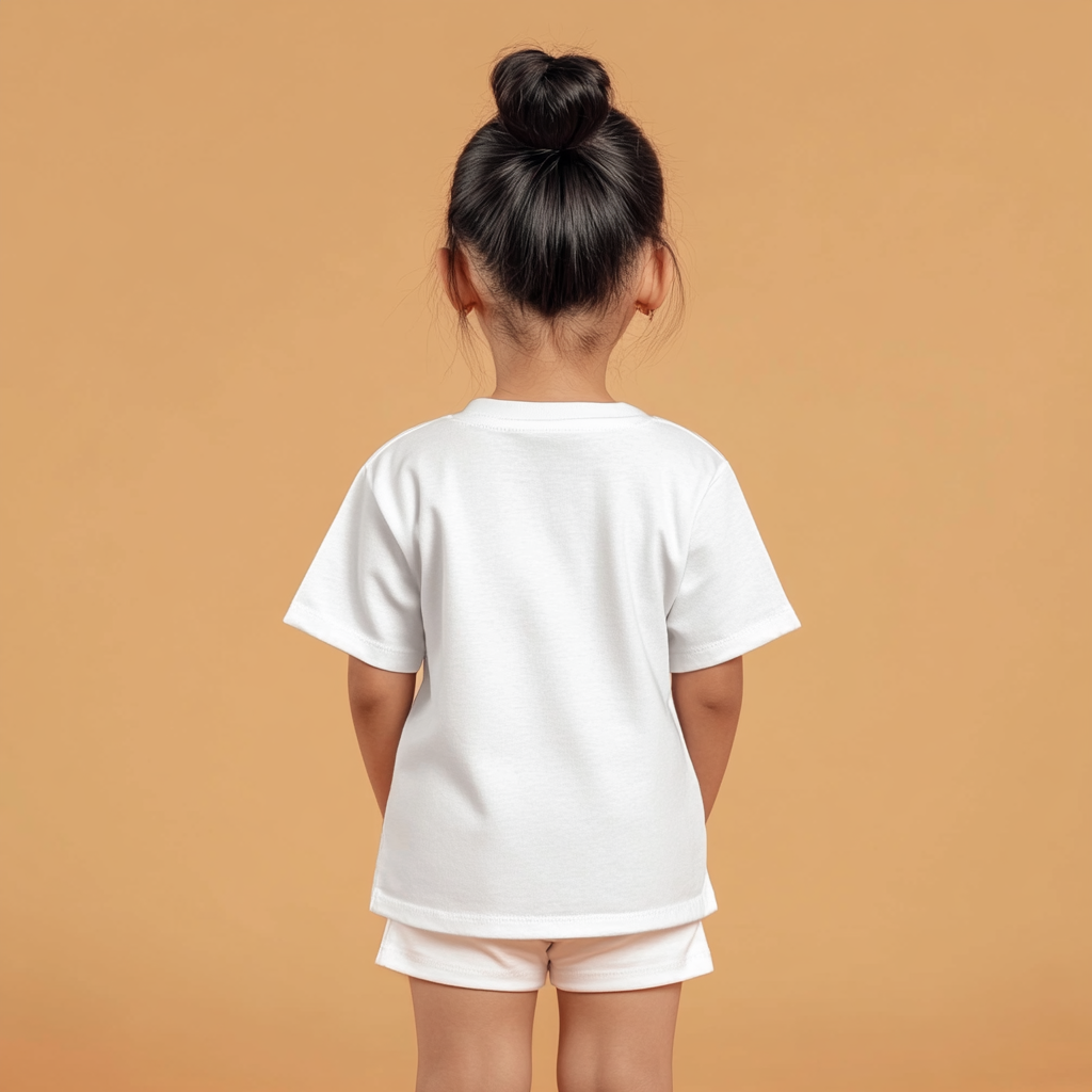 White kids t-shirt and shorts mockup, Indian girl model.