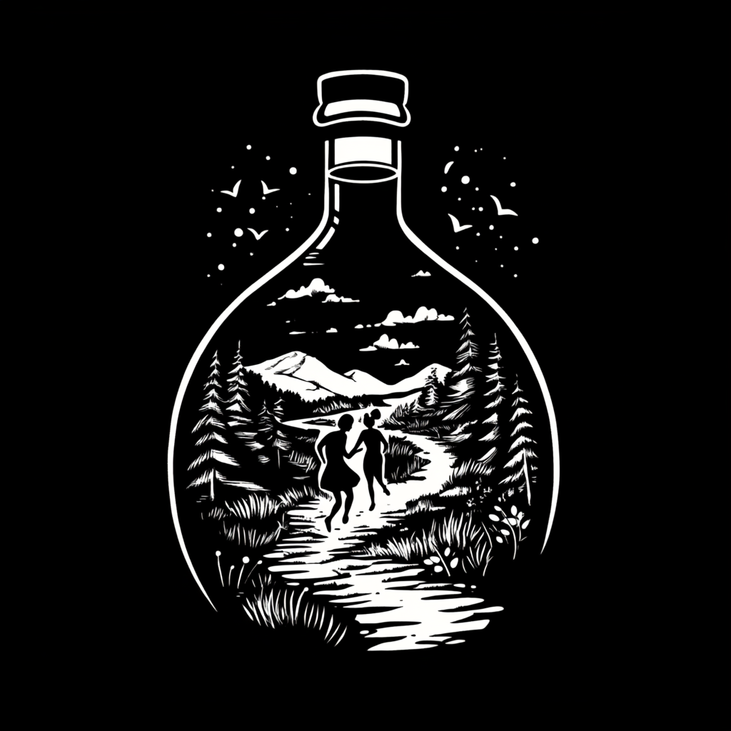 White logo on black background of a bourbon bottle