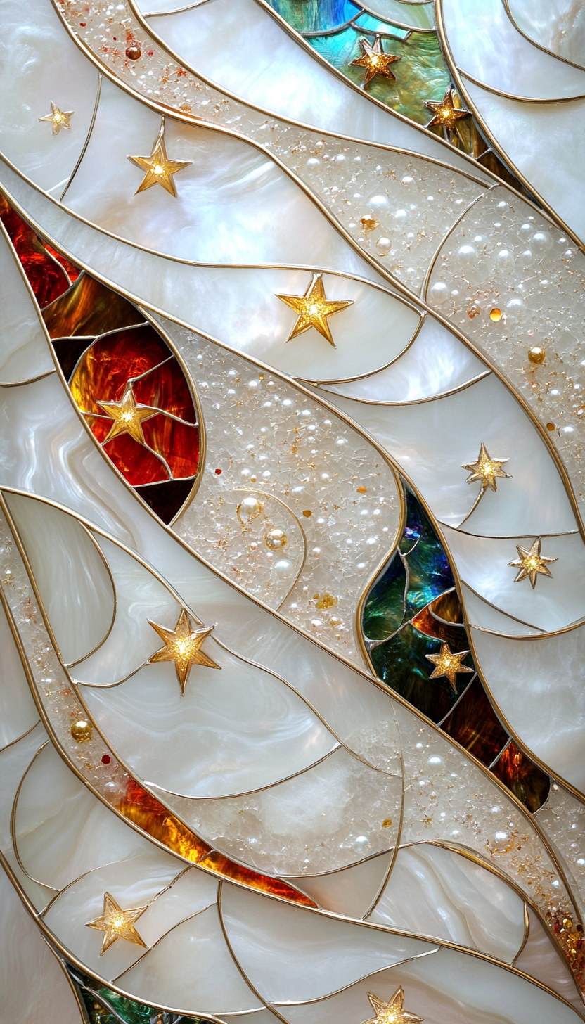 White mother of pearl wavy pattern stained glass.