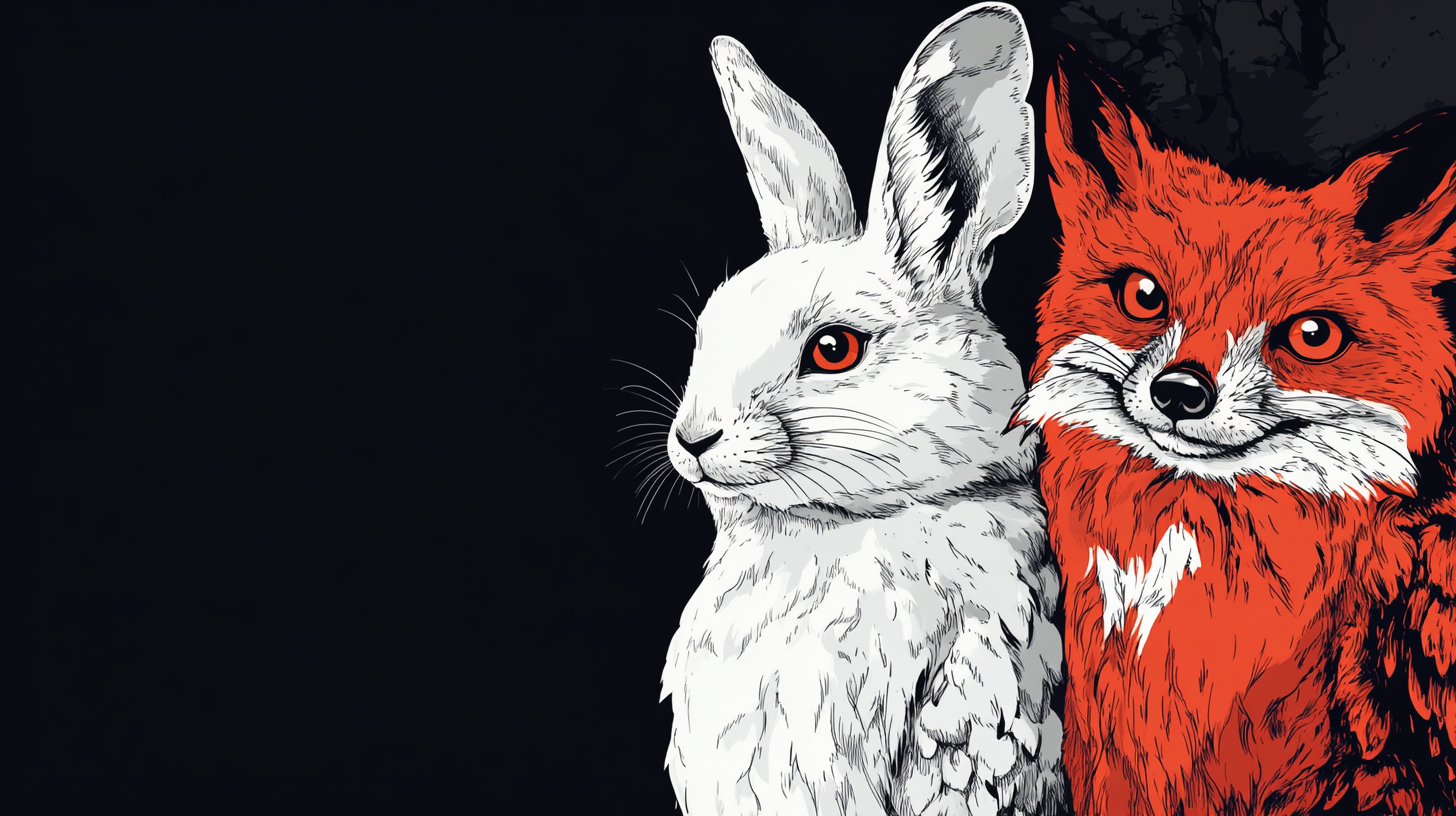 White rabbit, orange fox and owl on right side.