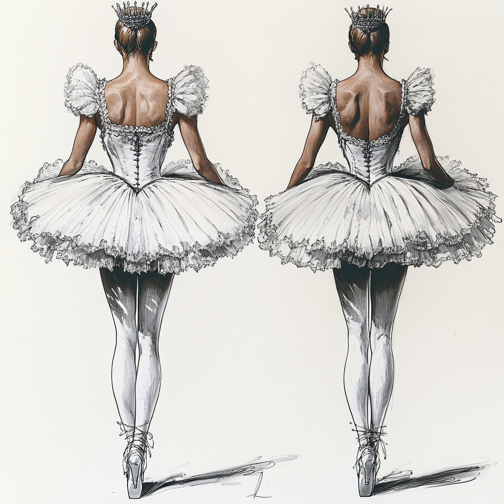 White tutu costume sketch for Odette in Swan Lake.