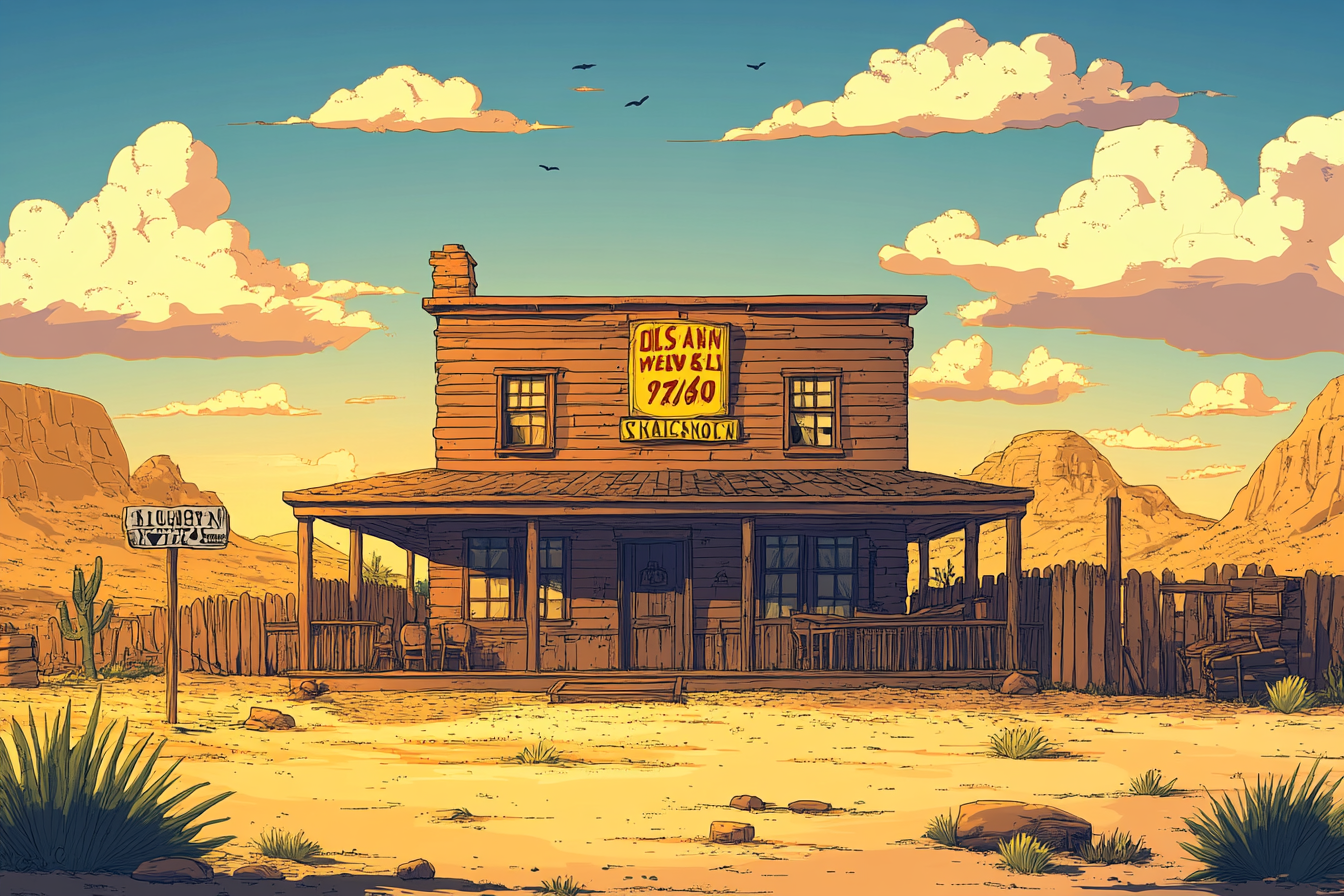 Wild West 2D Illustration: Saloon Next to House