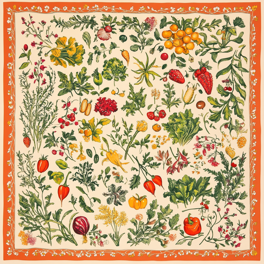 William Morris and Hermes style vegetable bandana design