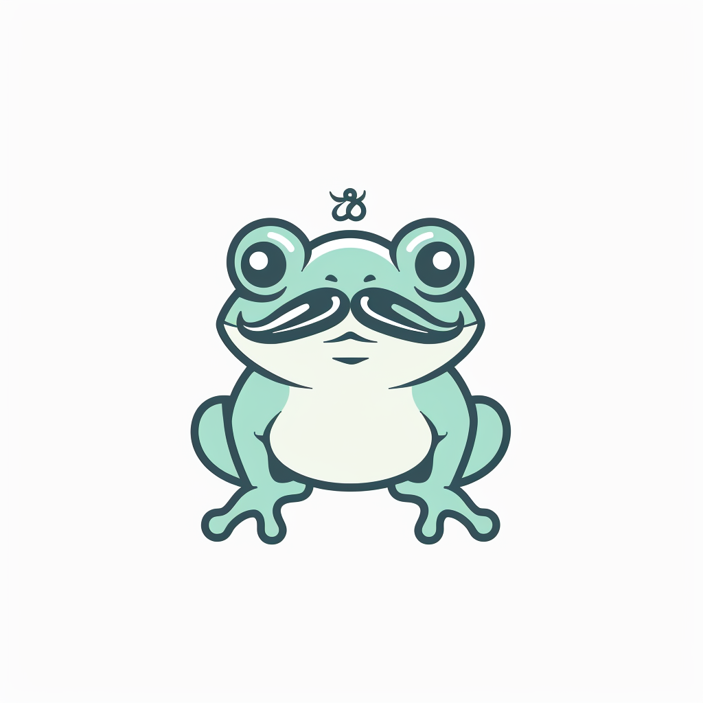 Wise frog with mustache logo in Kawaii style