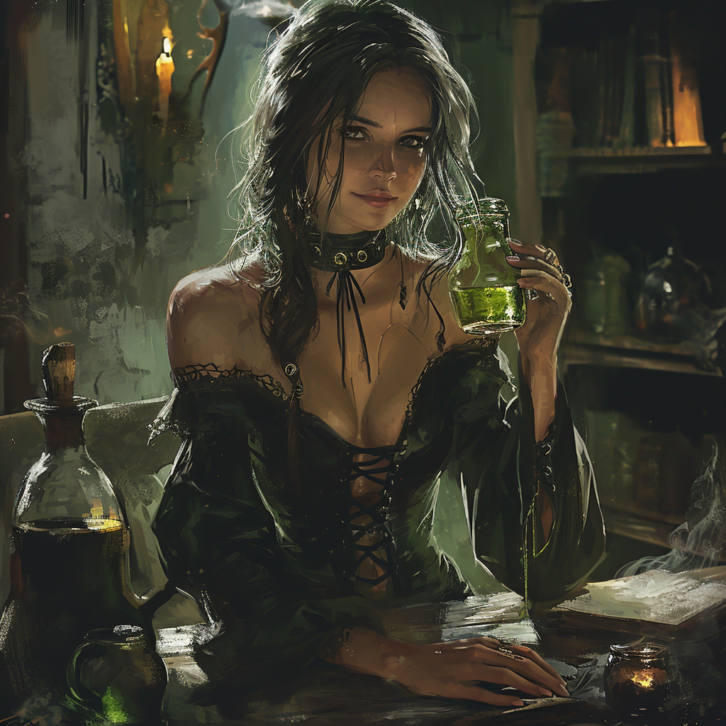 Dominant Witch Woman Drinking Potion - Stock Photo