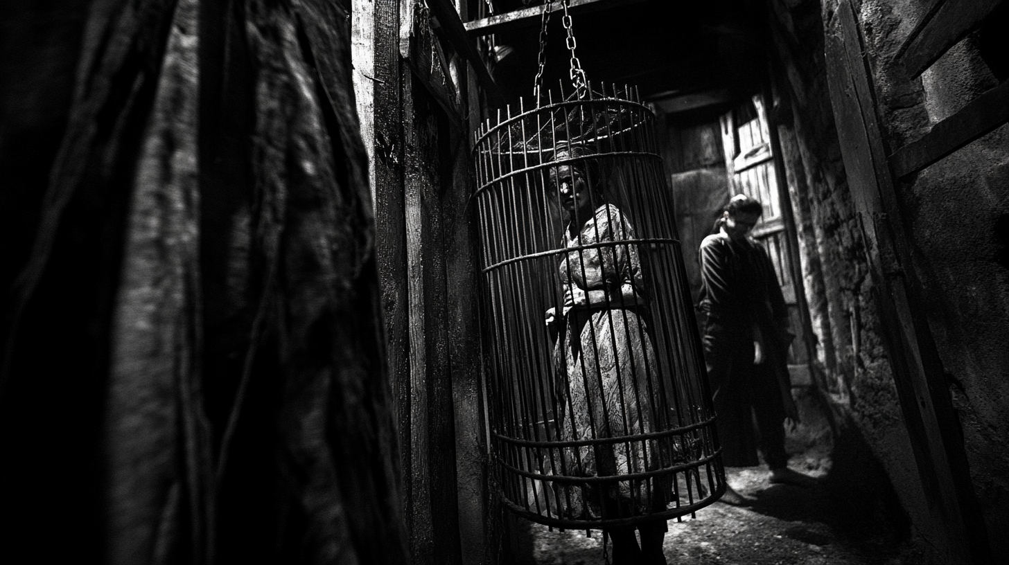 Witch in Steel Cage Begging for Mercy, Documentary Photo