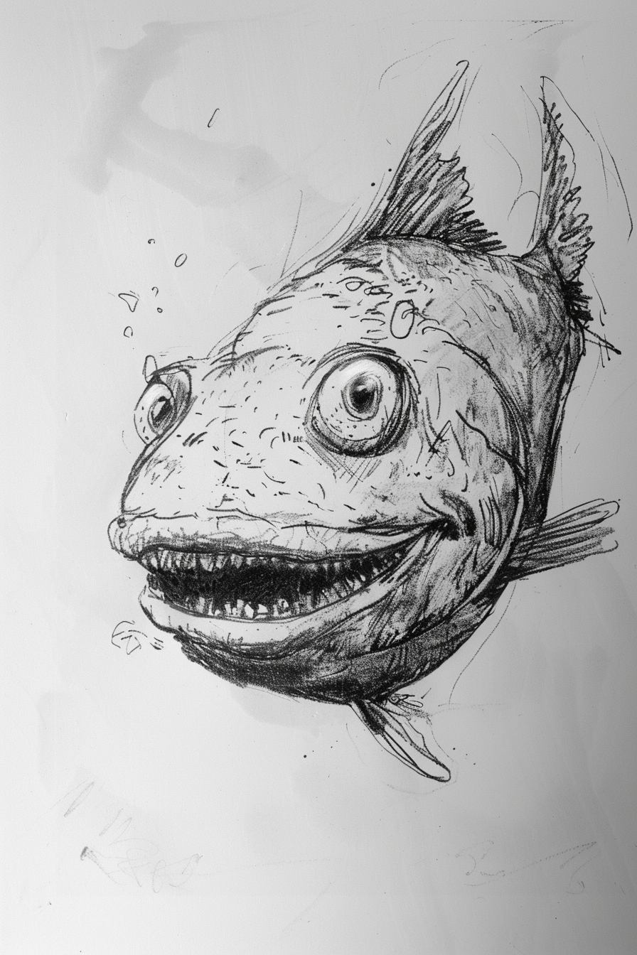 Wobbly-Eyed Salmon Advertisement Sketch in Quentin Blake Style