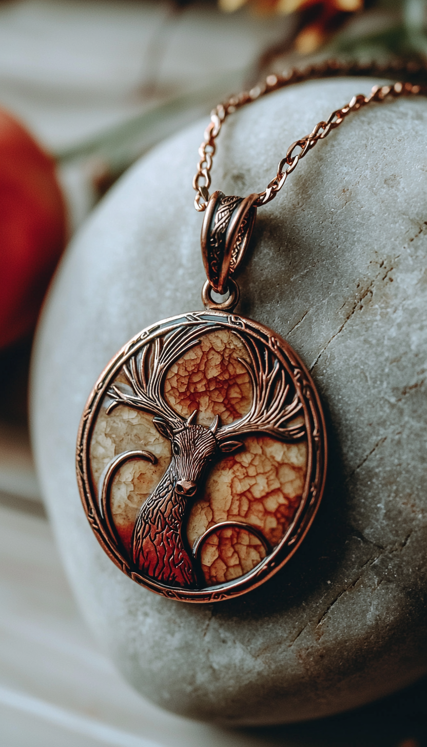 Woman's elegant pendant on Mabon theme, aesthetic masterpiece.