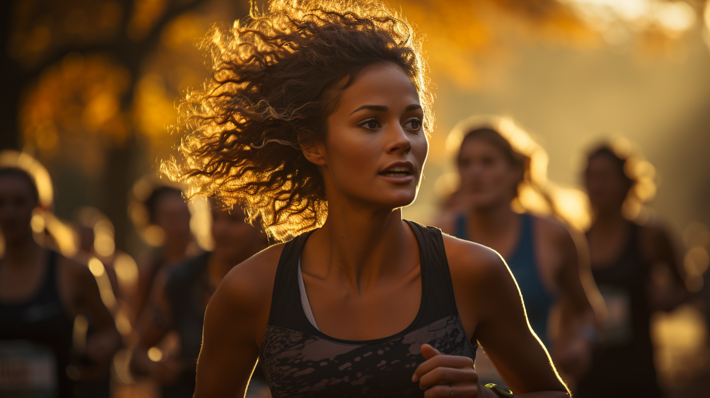 Woman Running in Park with Determination and Energy