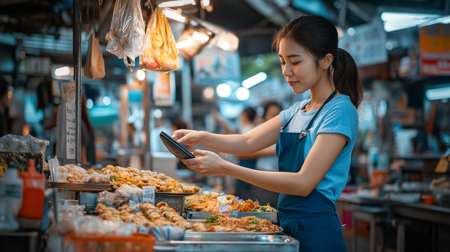 Woman buying food at open food stall