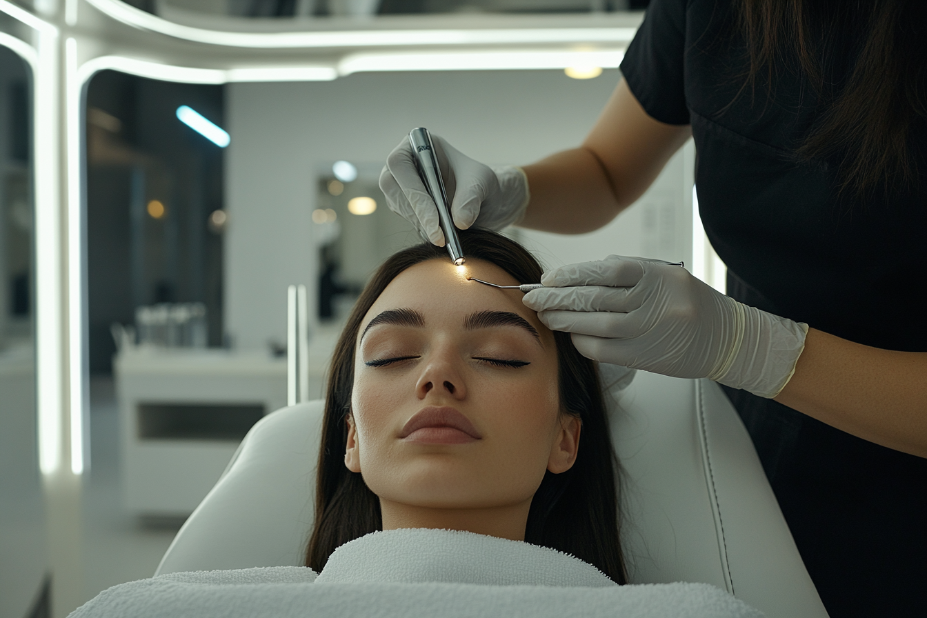 Woman gets Eyebrow Makeup in Beauty Salon