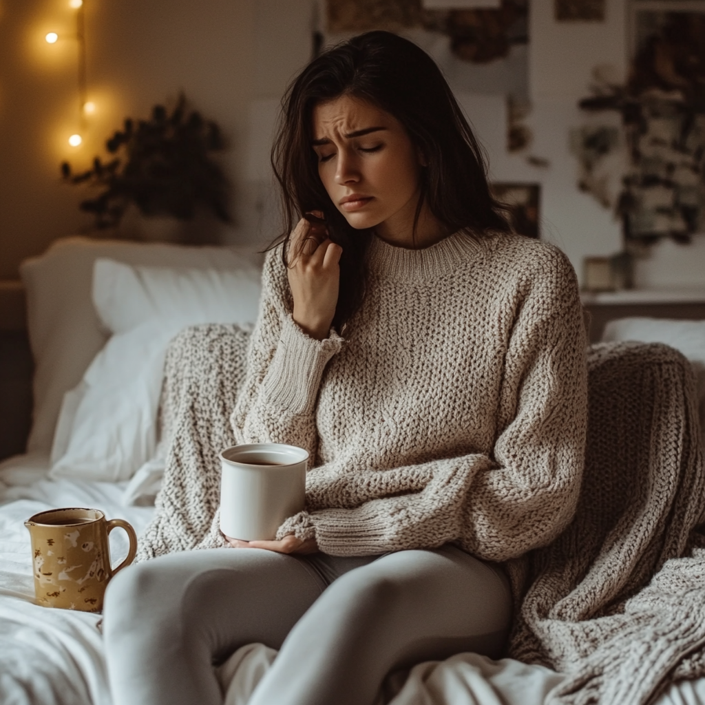 Woman in 20s with Menstrual Cramps Self-Care Environment