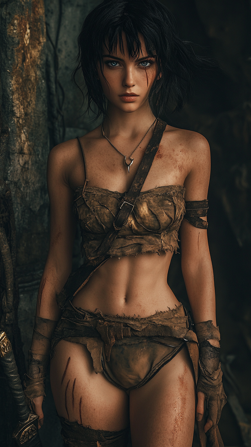 Woman in Conan outfit in cinematic pose. 