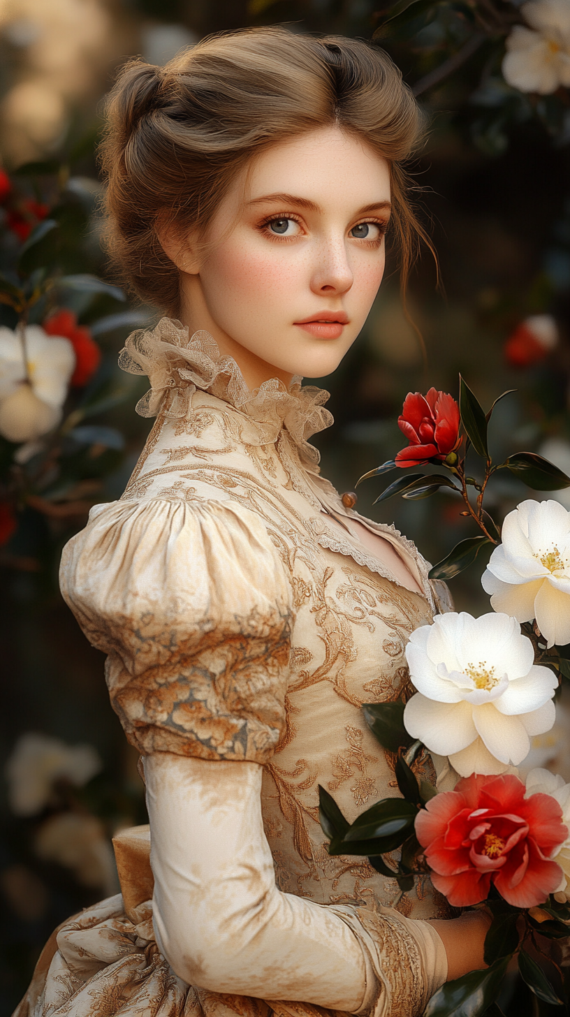 Woman in Paris with pale skin, elegant fashion.