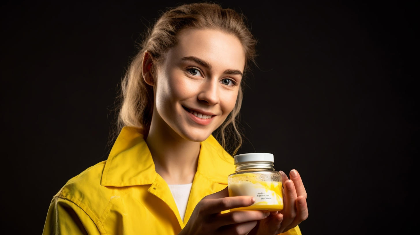 Woman in Yellow Lab Coat Holding Face Cream