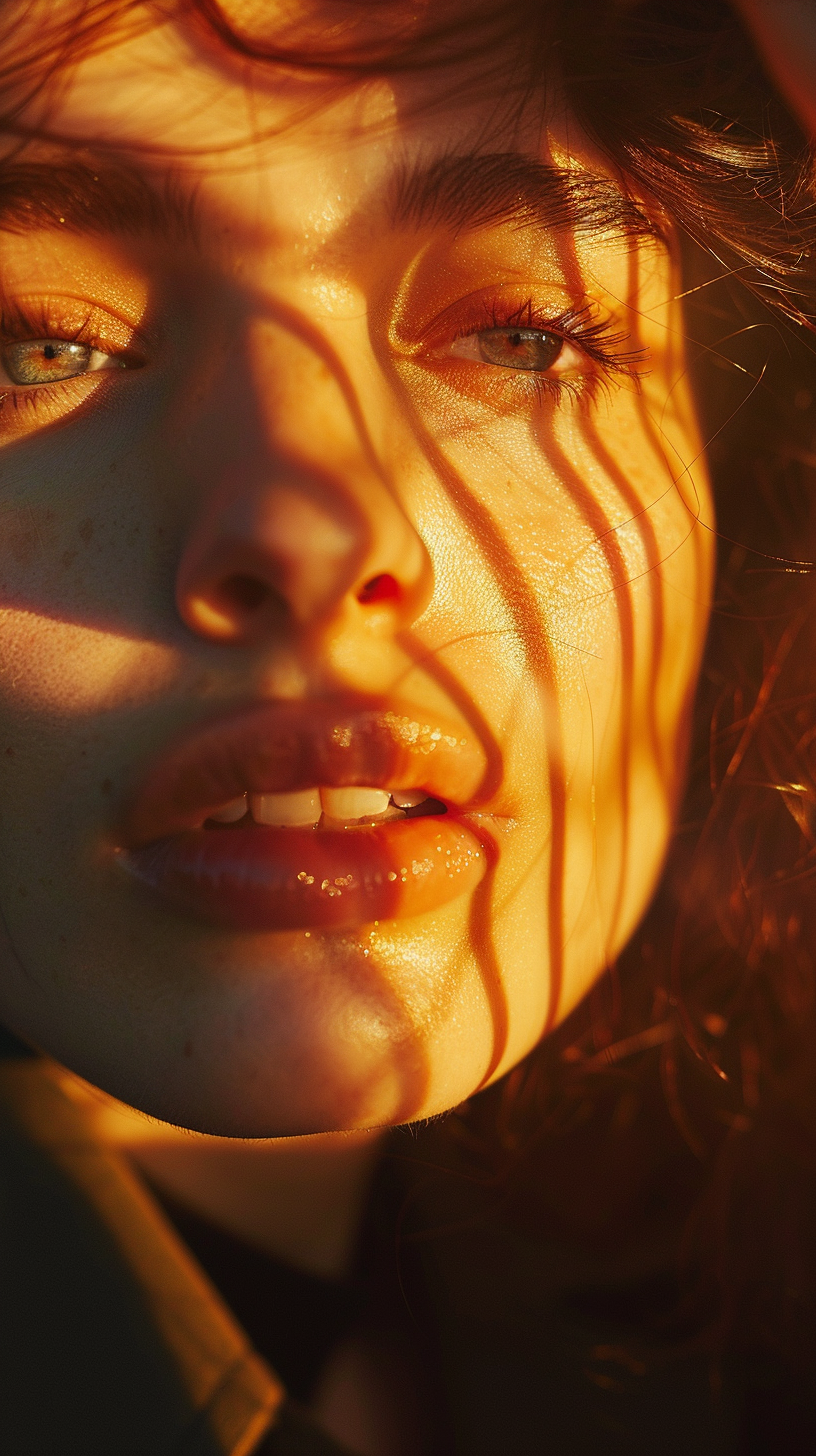 Woman in designer fashion campaign photo with eerie lighting.