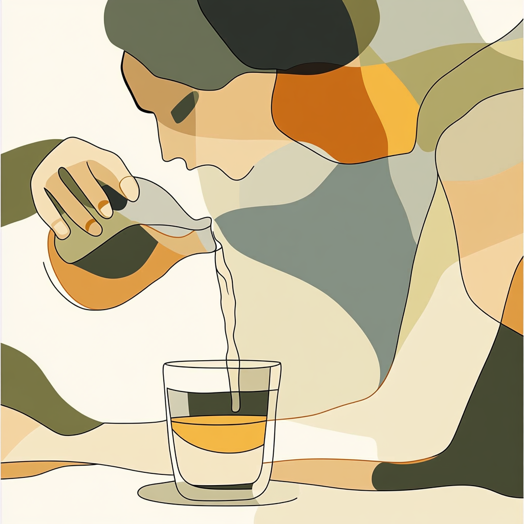 Woman pouring water into glass in artistic style