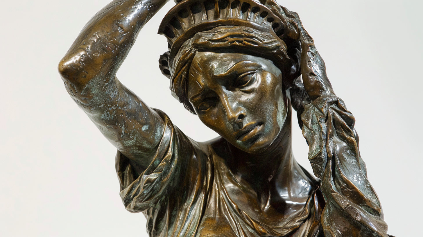 Woman statue holding up the United States with effort.