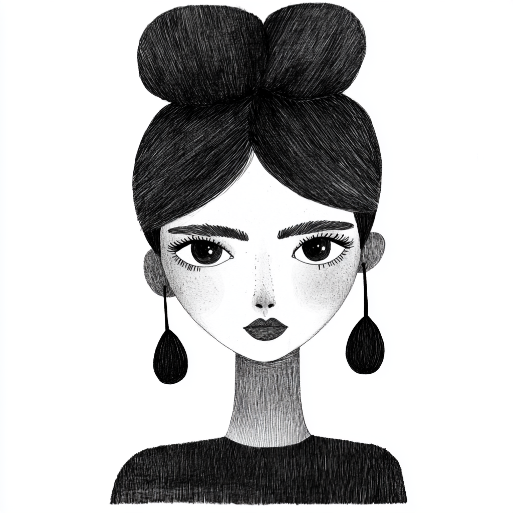 Woman with tall hair, big earrings: cartoon style