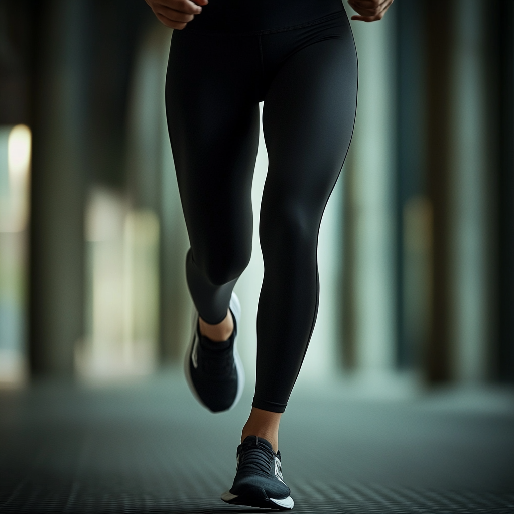 Women wearing black leggings running, high resolution photo.