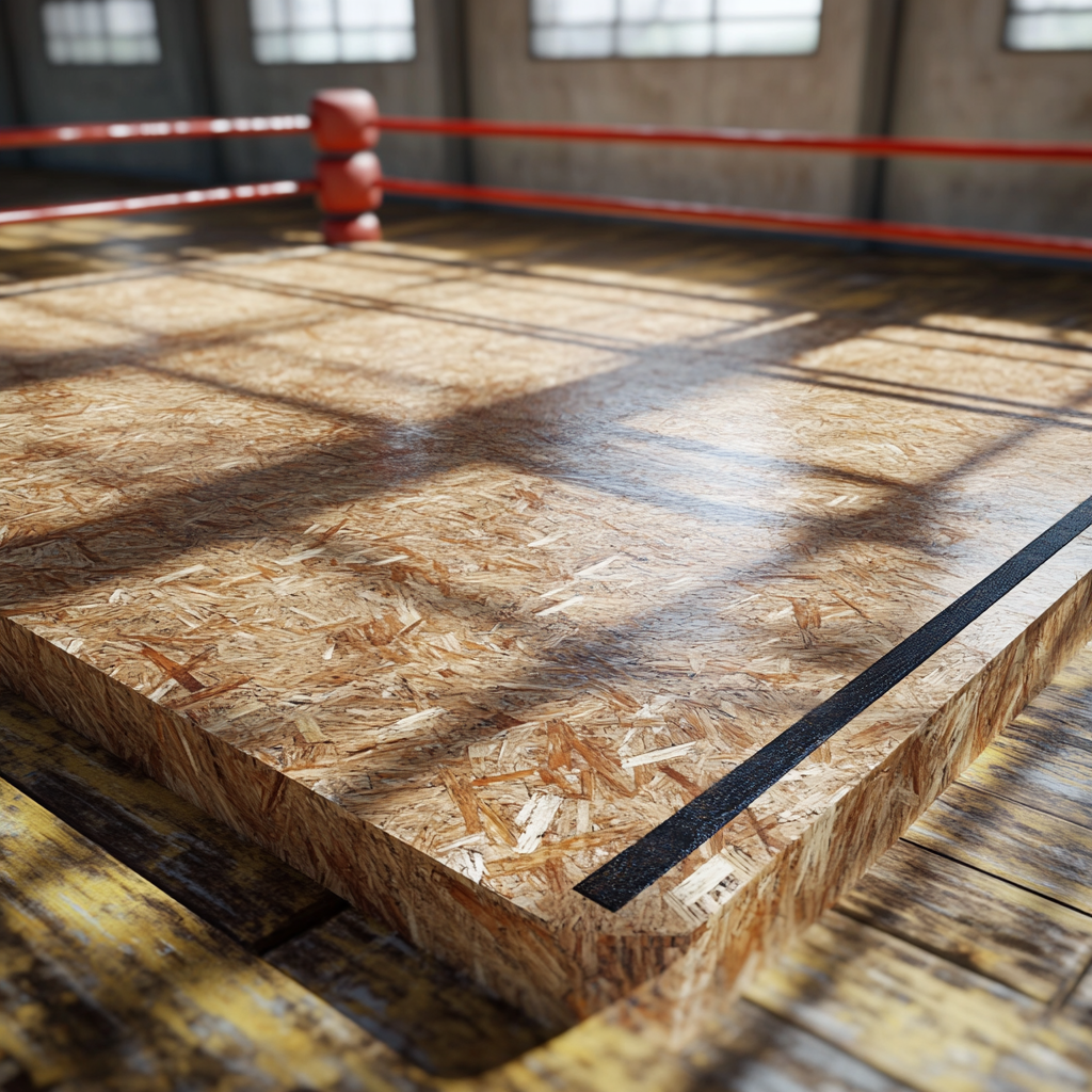 Wooden Boxing Ring on Sports Field, Bright Setting 