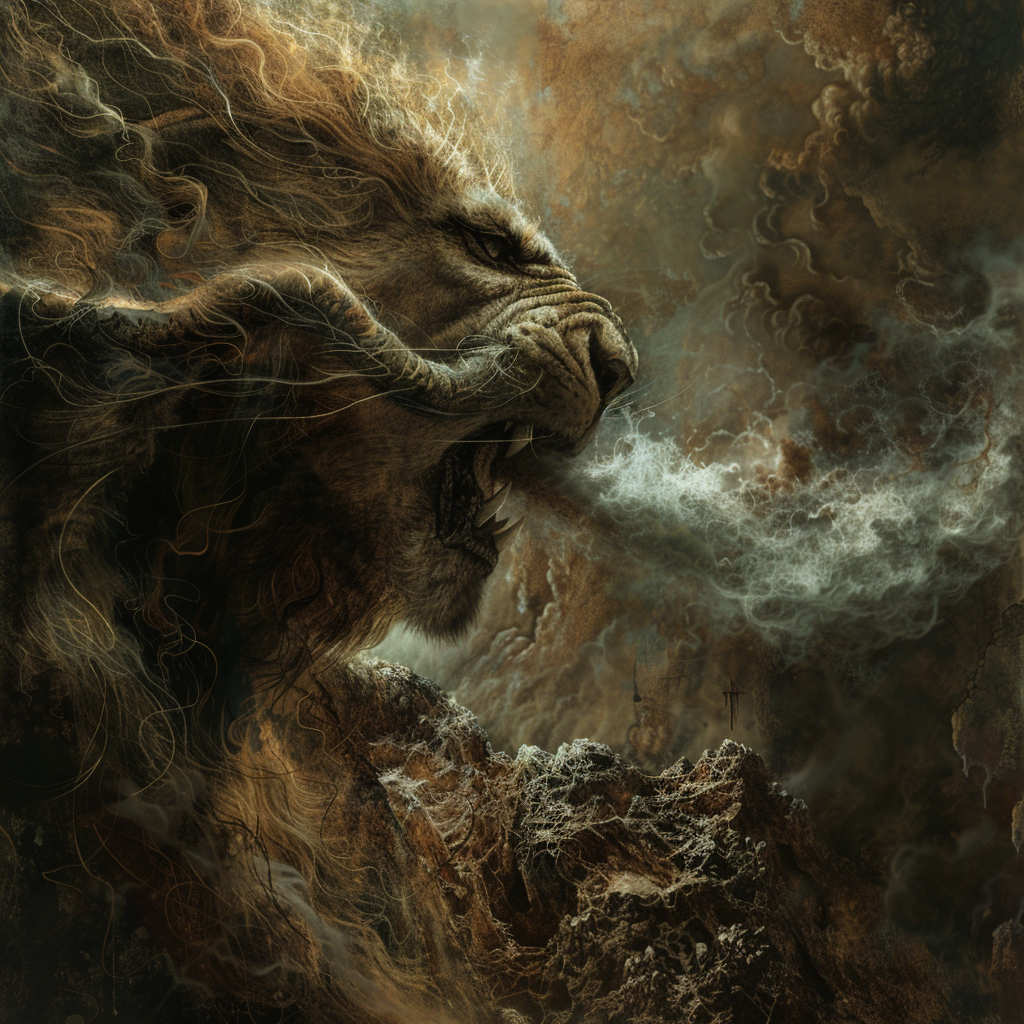 Yaldabaoth with lion head breathes life into man.