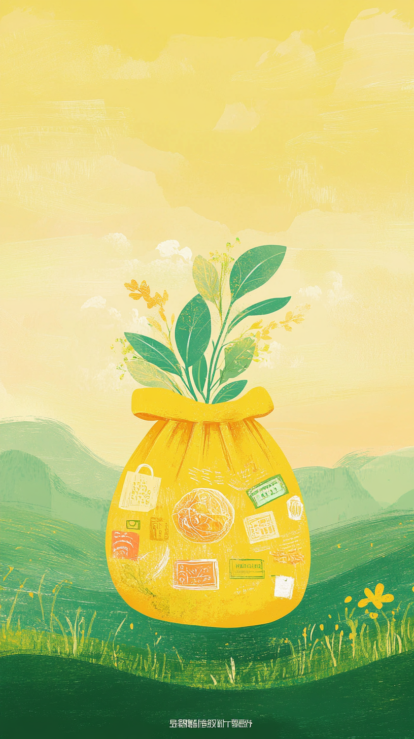 Yellow Blessing Bag with Marketing Elements Artistic Design 