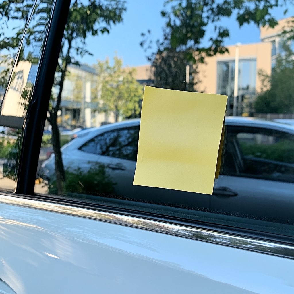 Yellow Post-it Notes on Car Window in Manchester