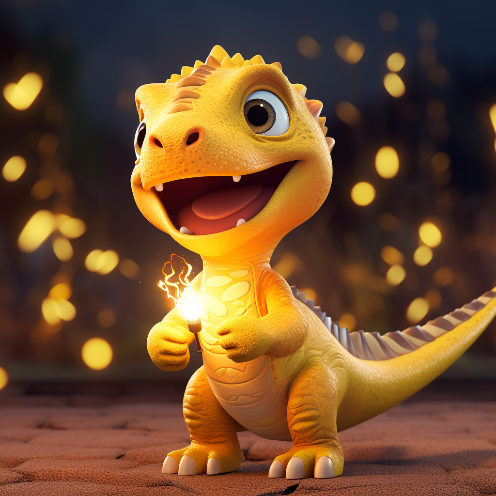 Yellow clay animation with cute child dinosaur. Lightning ⚡️.