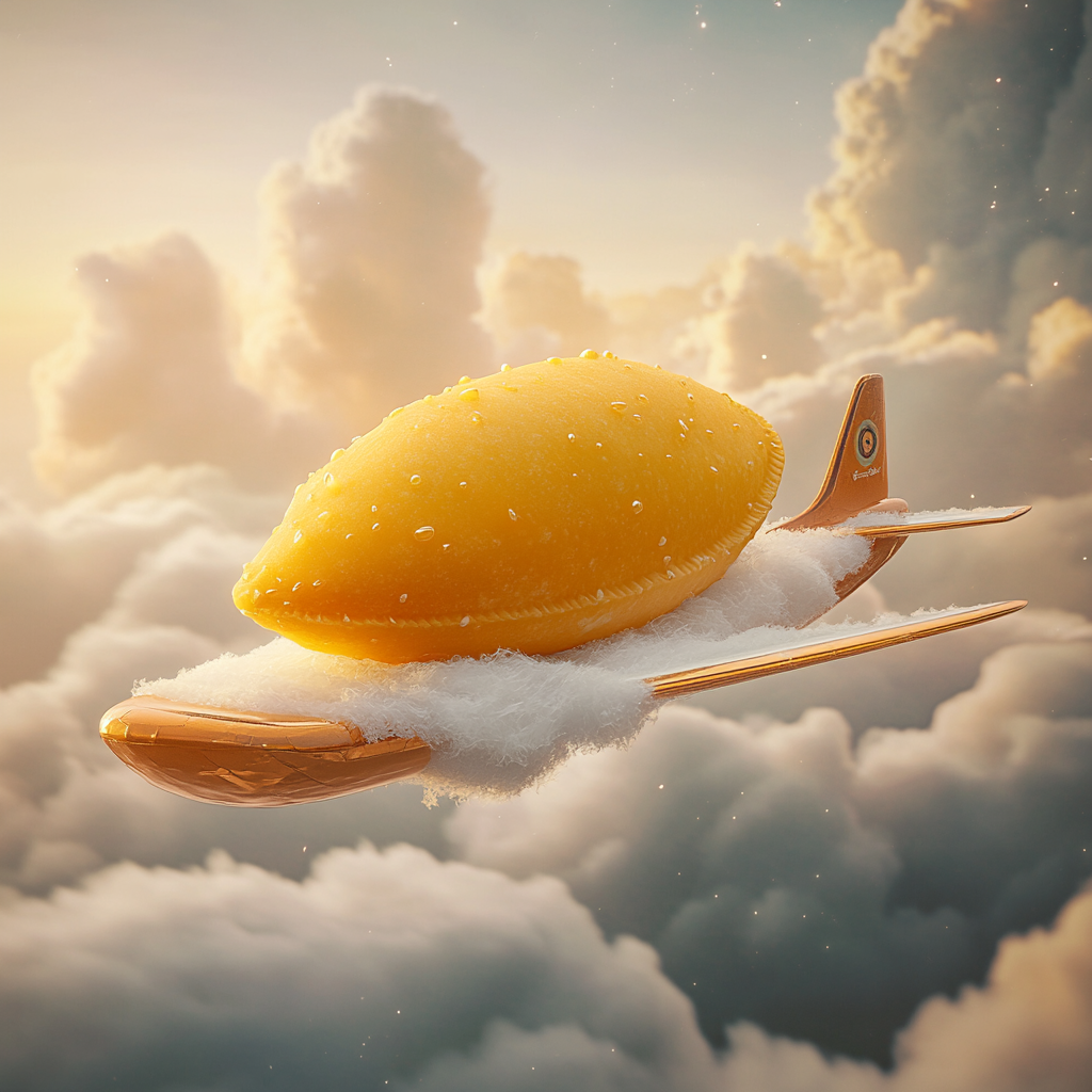 Yellow modak on airplane with cloud background under sunlight.