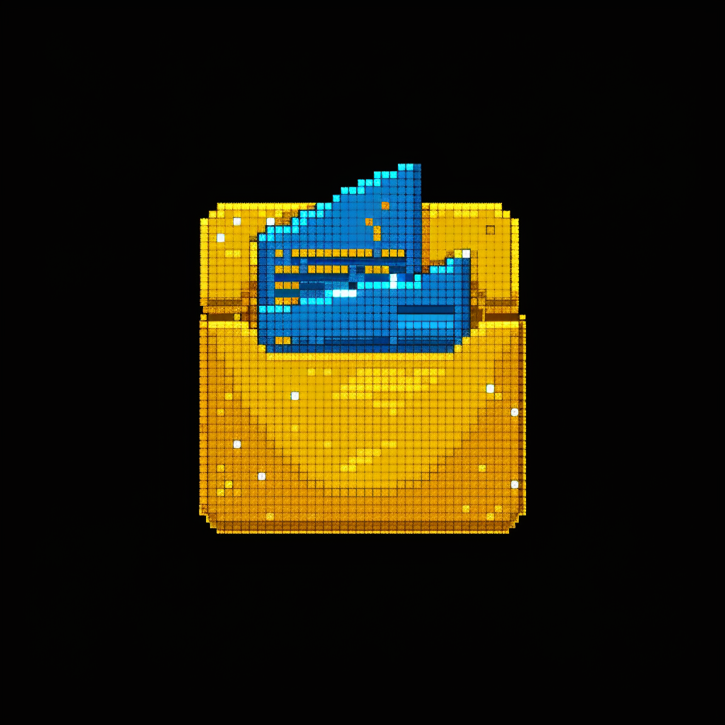 Yellow pixel art folder icon with document, retro style