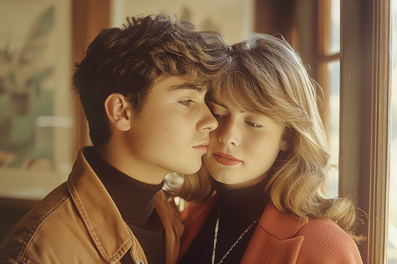 Young Argentinian couple in romantic music show embrace tenderly.