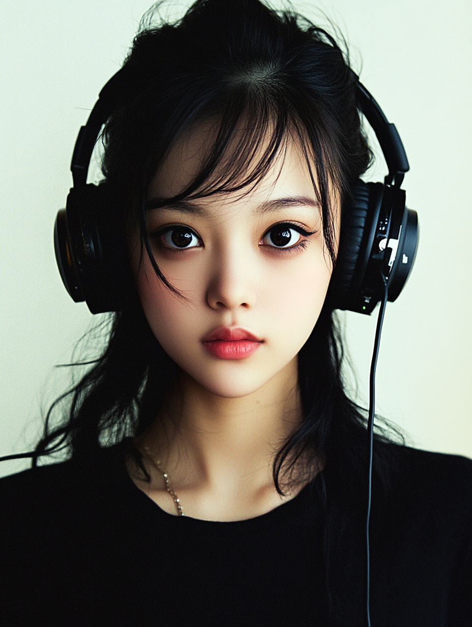 Young Chinese woman with black hair and big eyes.