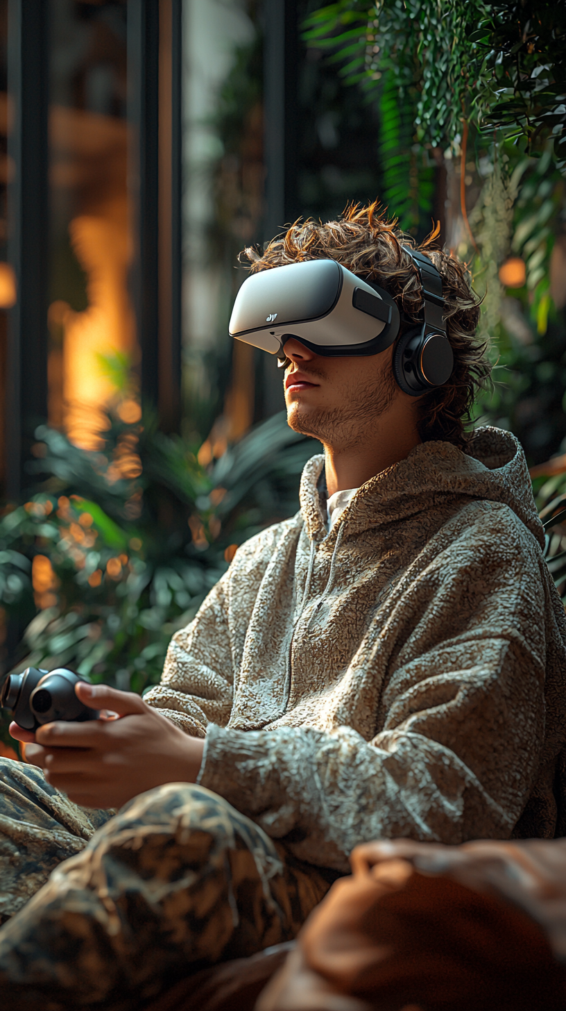 Young Italian male with DJI Goggles filming outdoors.