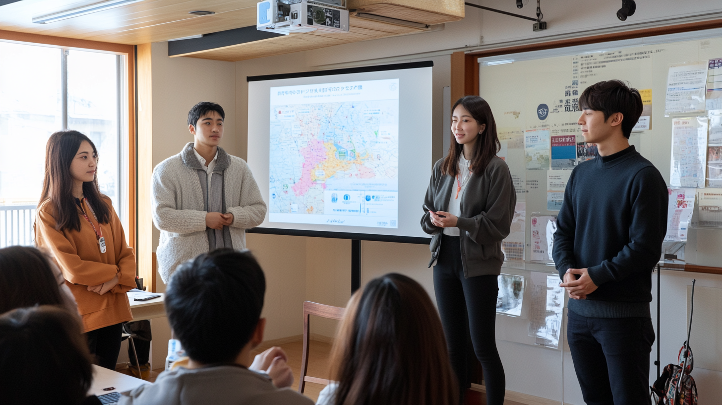 Young Japanese presenters promote regional relocation in Japan.