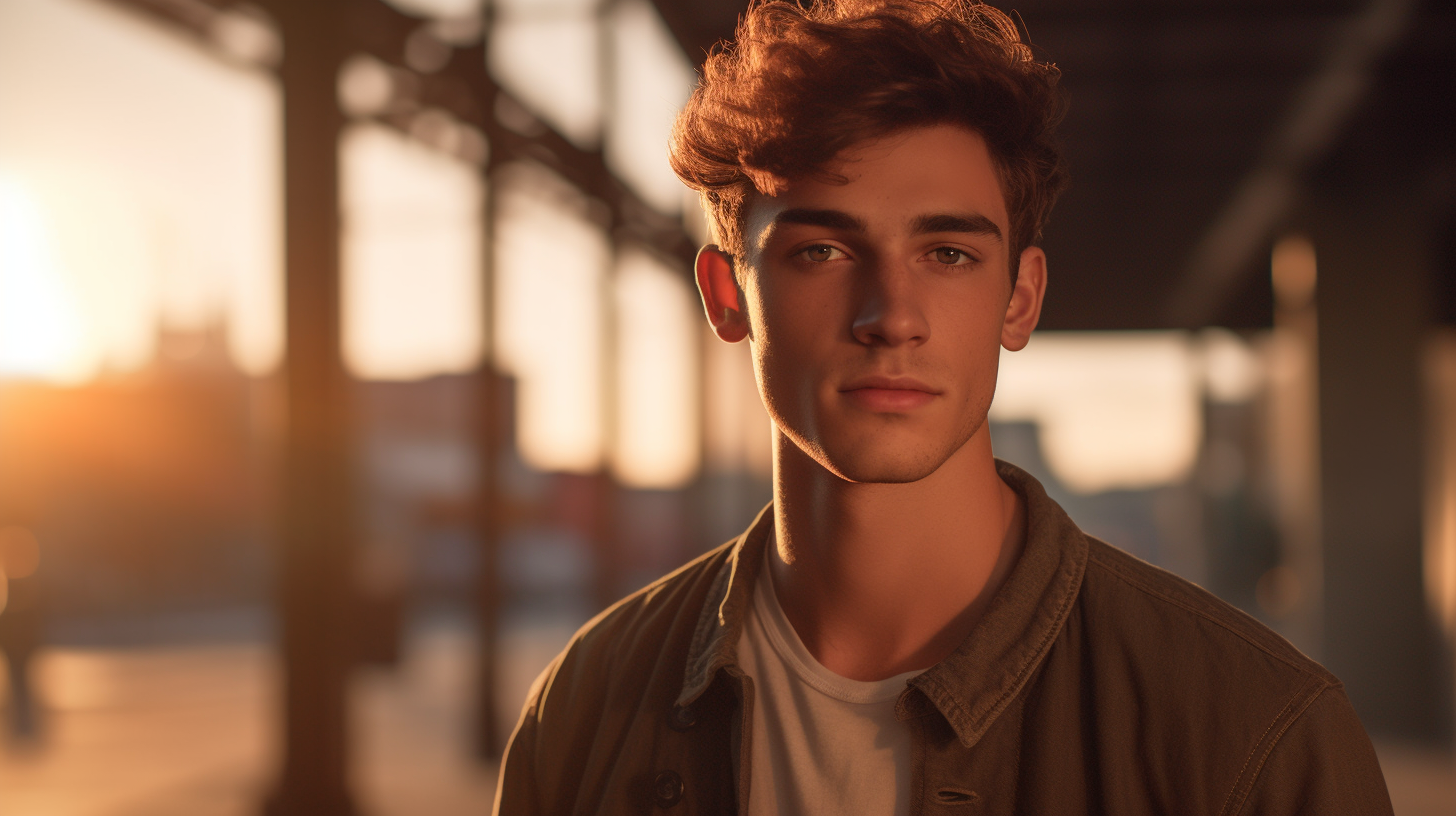 Young Man in a Golden Hour City Portrait