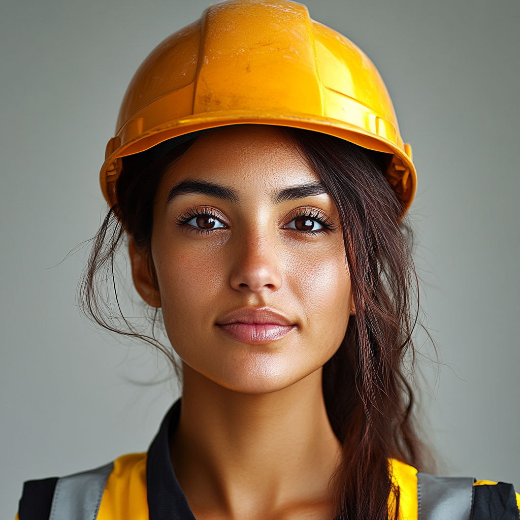 Young Polish executive woman in construction, realistic photo shoot.