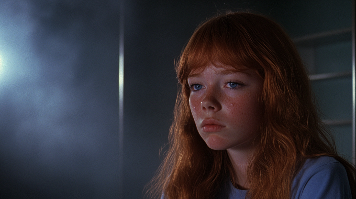 Young Sissy Spacek as CARRIE in foggy, haunting locker room.