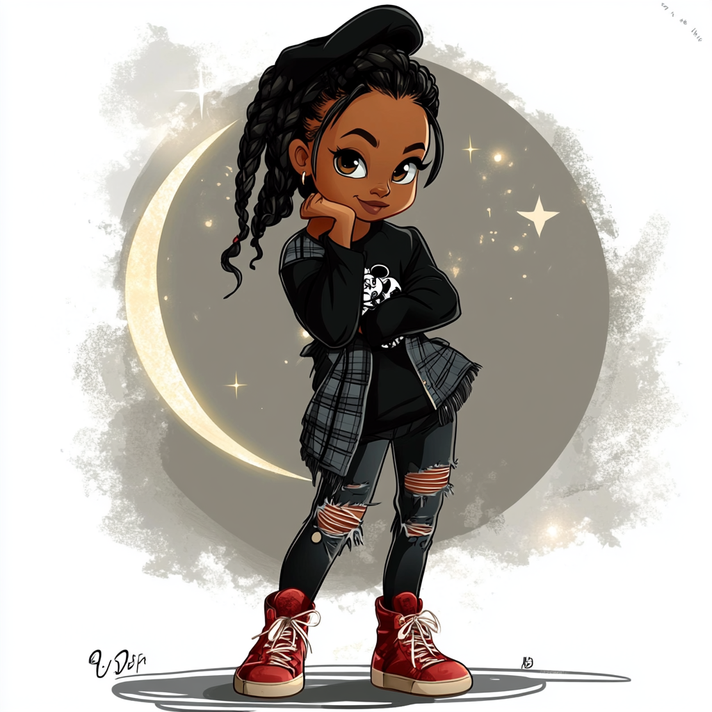 Young black girl in Halloween-themed outfit - AI Image.