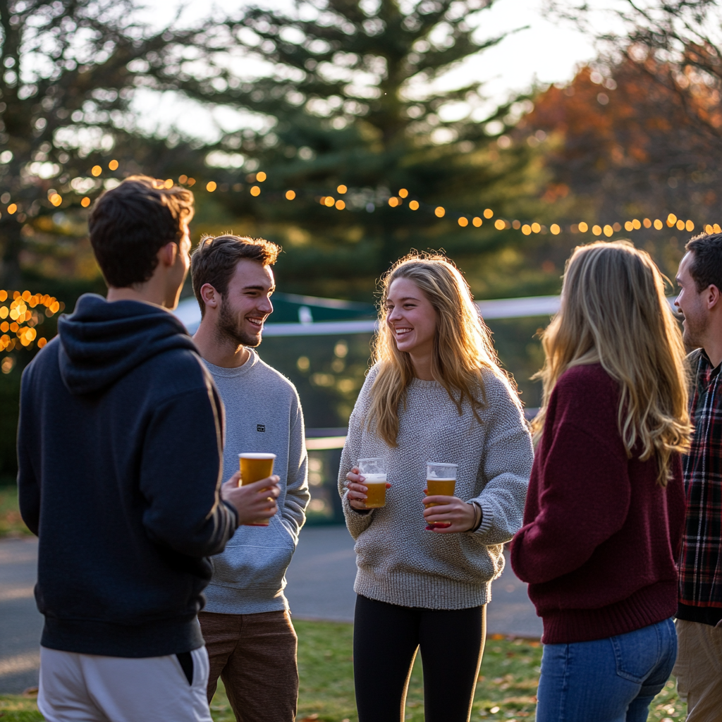 Young friends enjoy holiday darty at padel court.