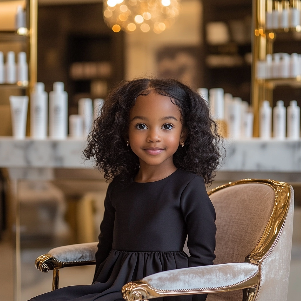 Young girl in upscale salon with luxurious ambience.