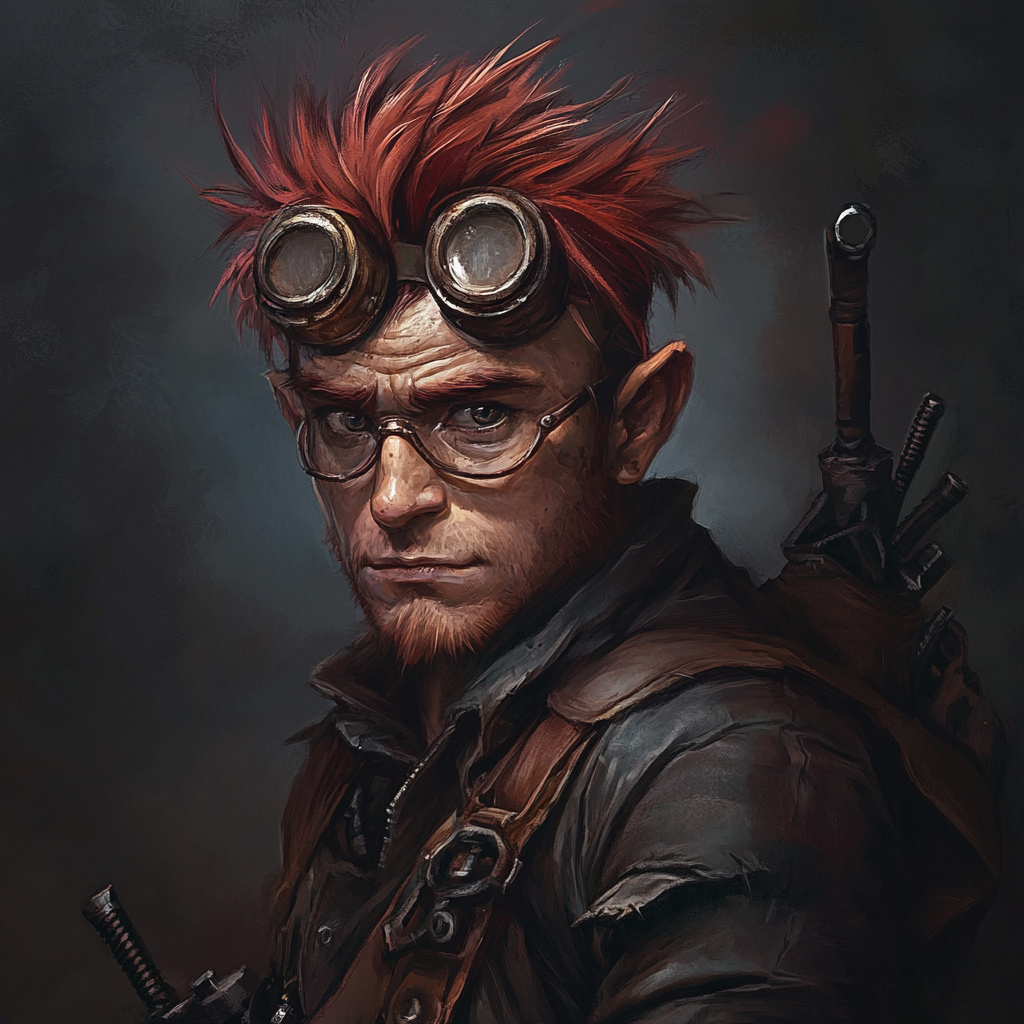 Young gnome wizard with red mohawk and dark tunic.