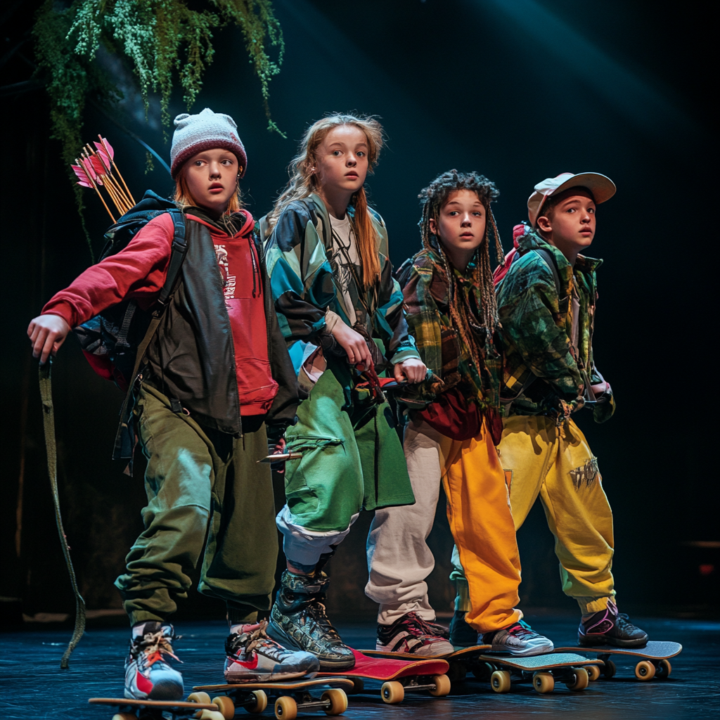 Young heroes on skateboards and BMX in futuristic Robin Hood adventure.