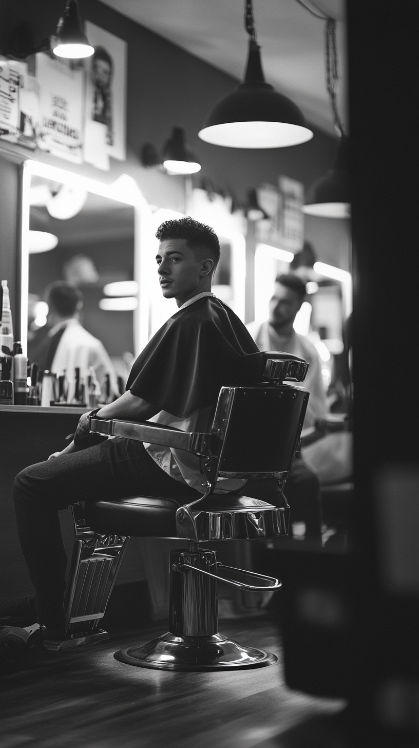 Young male barber talking to camera with clippers.