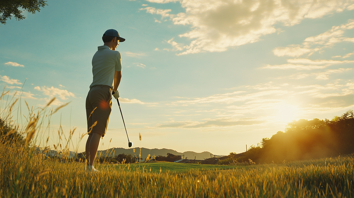 Young man playing golf in Korea with fun attitude.