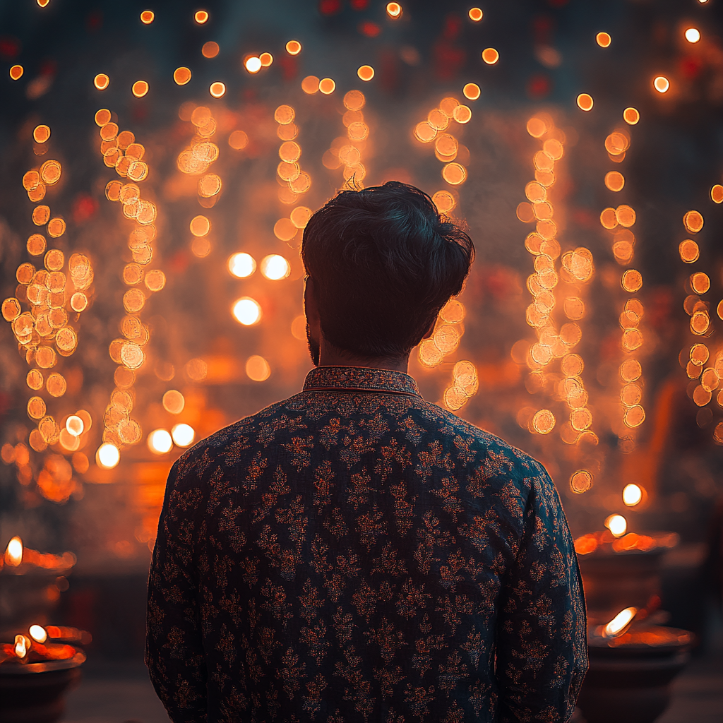 Young men in kurta at Diwali celebration