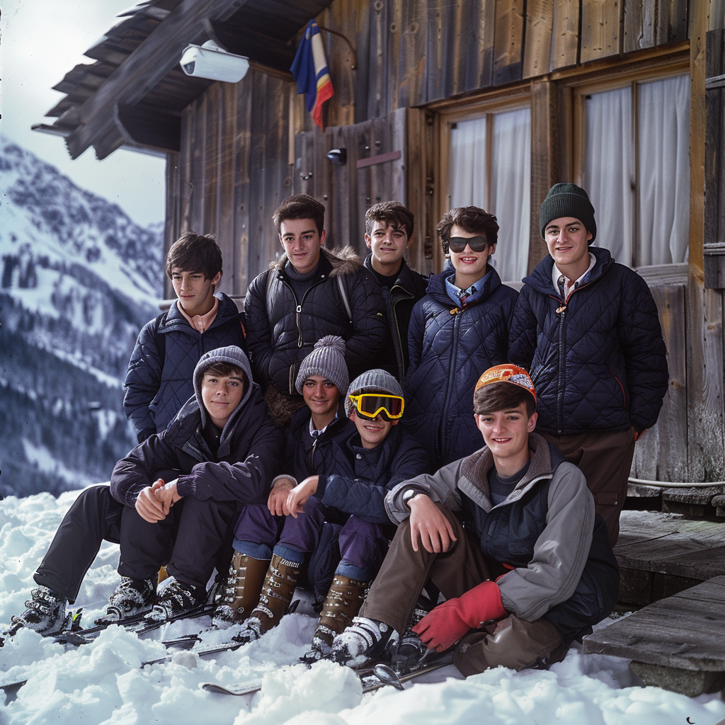 Young skiers in matching black jackets - Alps adventure