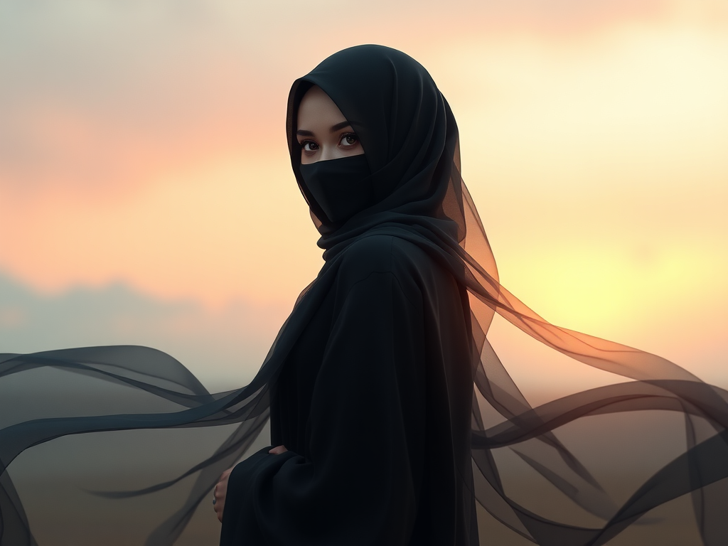 Young woman in hijab with mesmerizing eyes, serene and graceful.